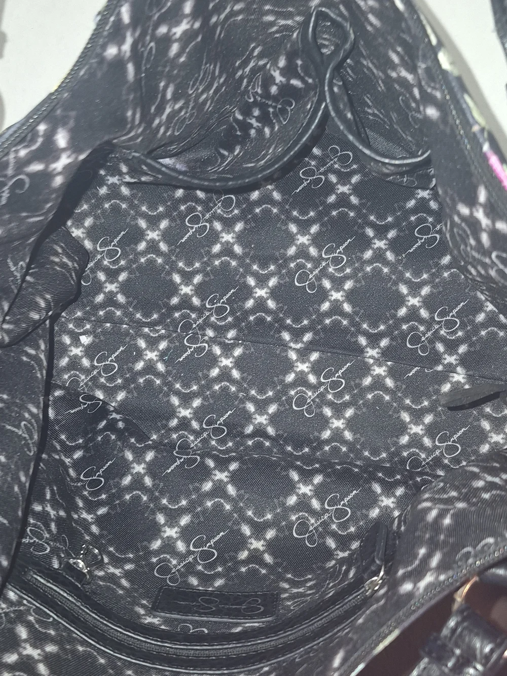 Jessica Simpson Black Floral Satchel with Multicolor Blooms